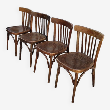 Série de 4 chaises de bistrot style Baumann 1950s