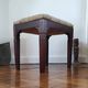 Footrest, vintage stool in solid oak with floral upholstery.