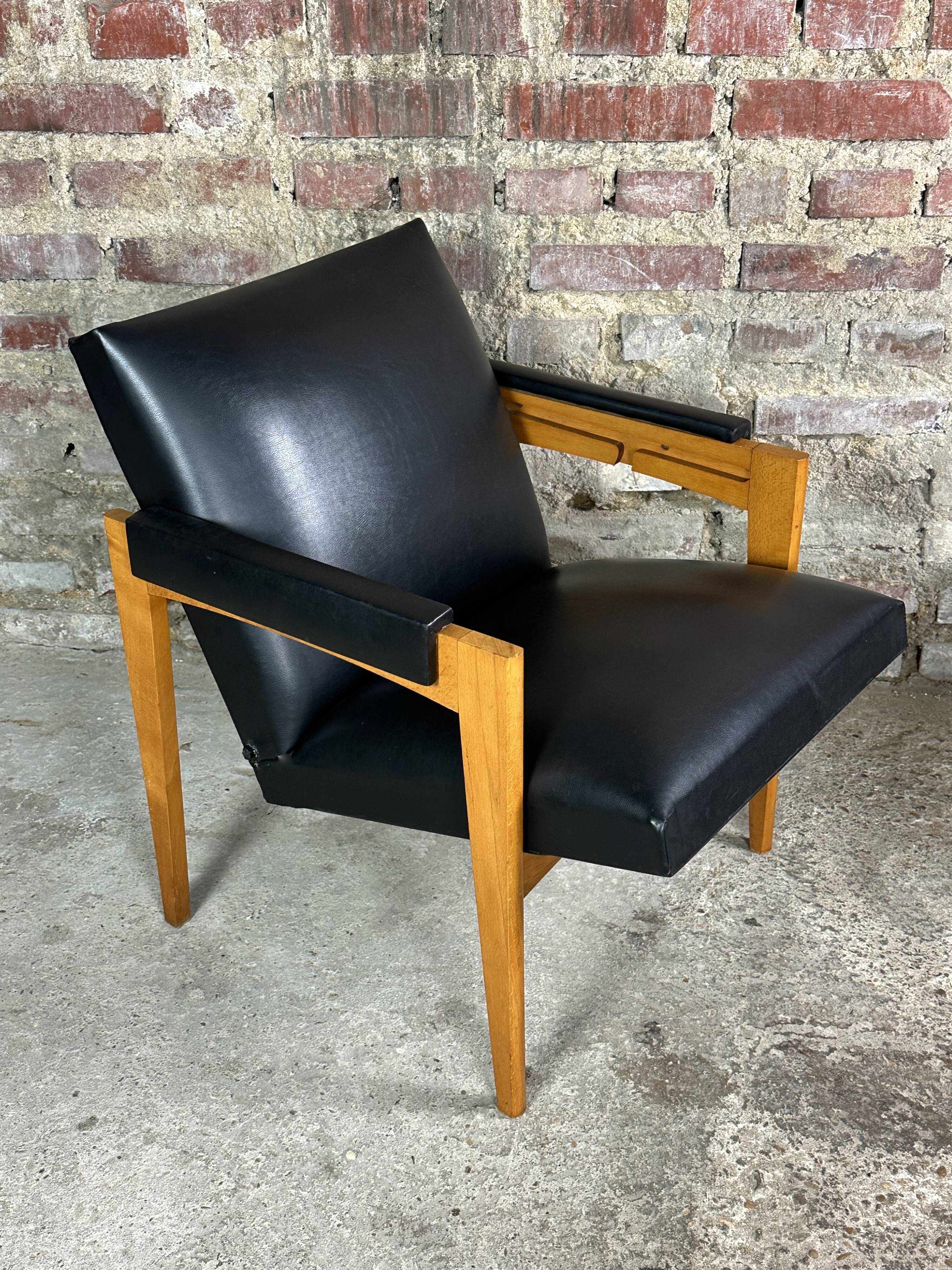 Armchair with vintage system 1950 in wood and imitation