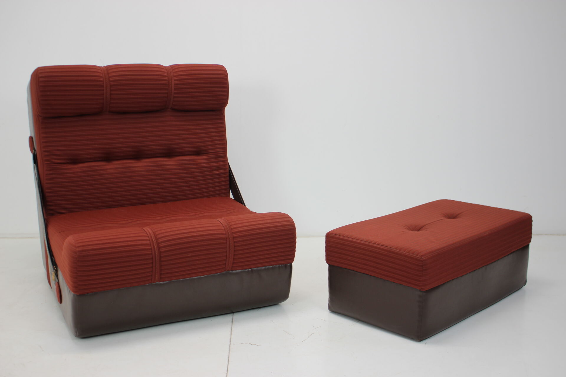 Mid-century Folding Armchair and Footstool or Daybed,1970's.