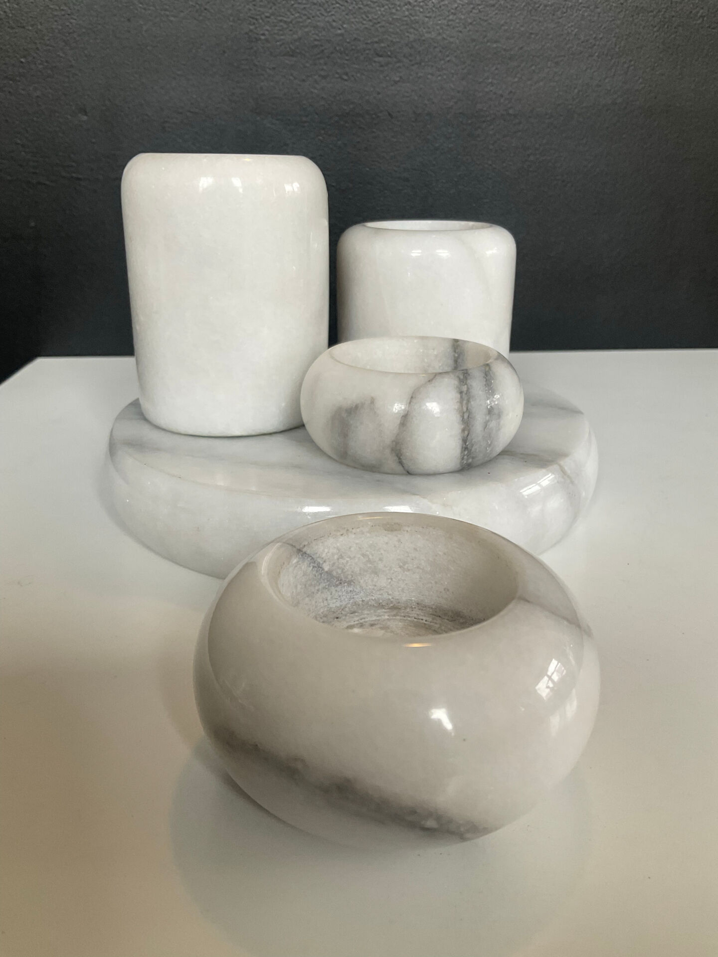 Set of 5 vintage marble candlesticks
