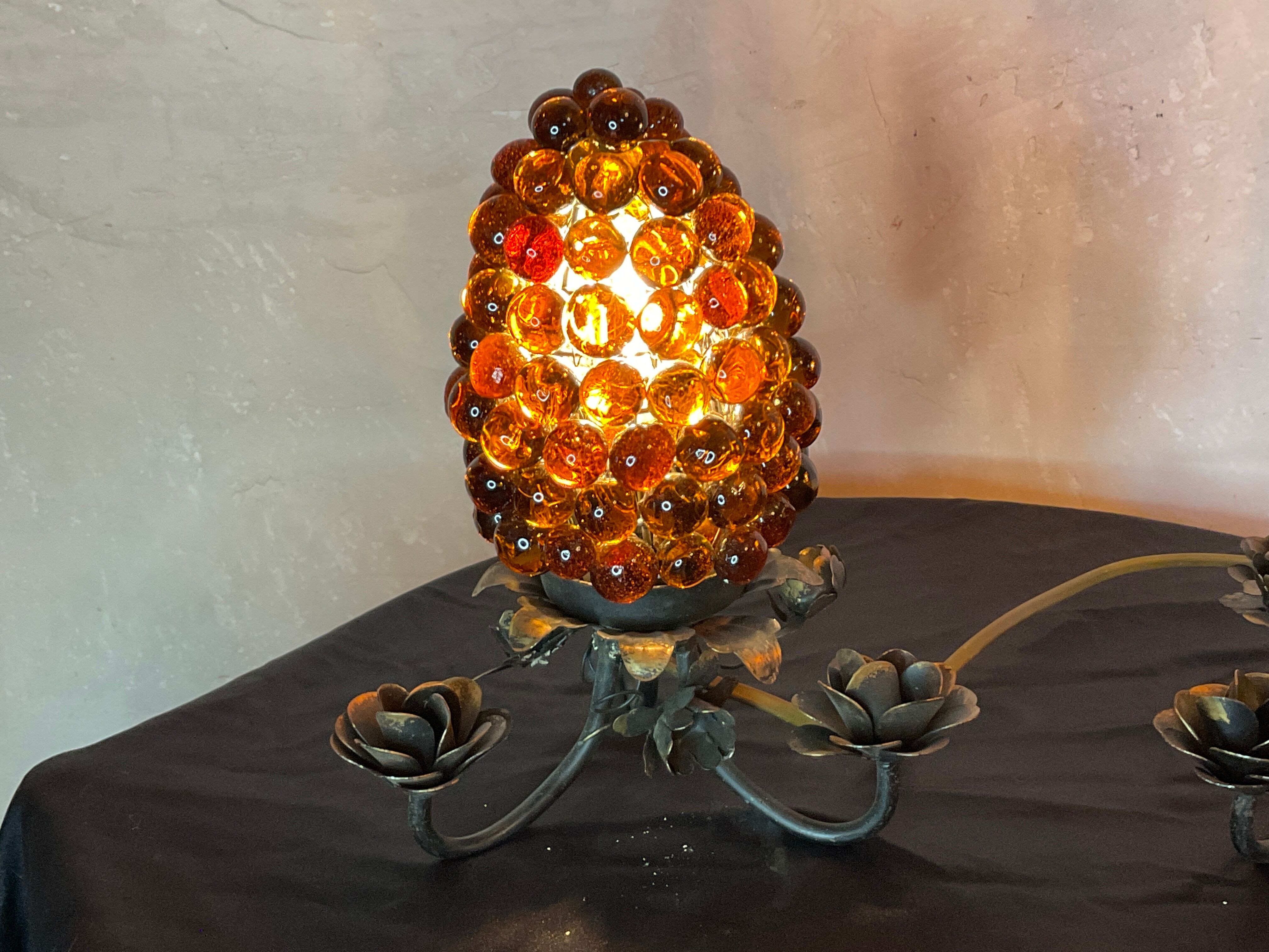 Pair of lamp night light tulip bunches of grapes glass murano