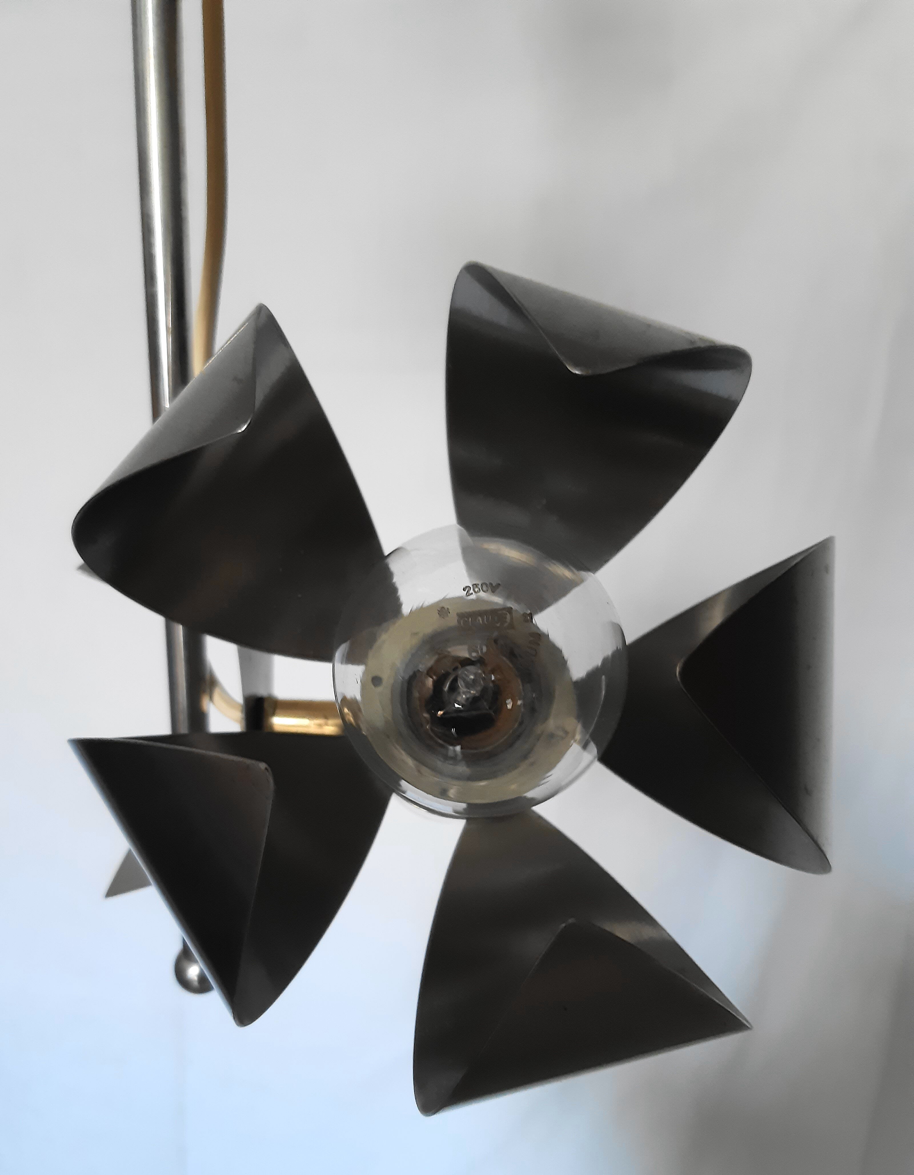 Chrome metal flower chandelier from the 70s