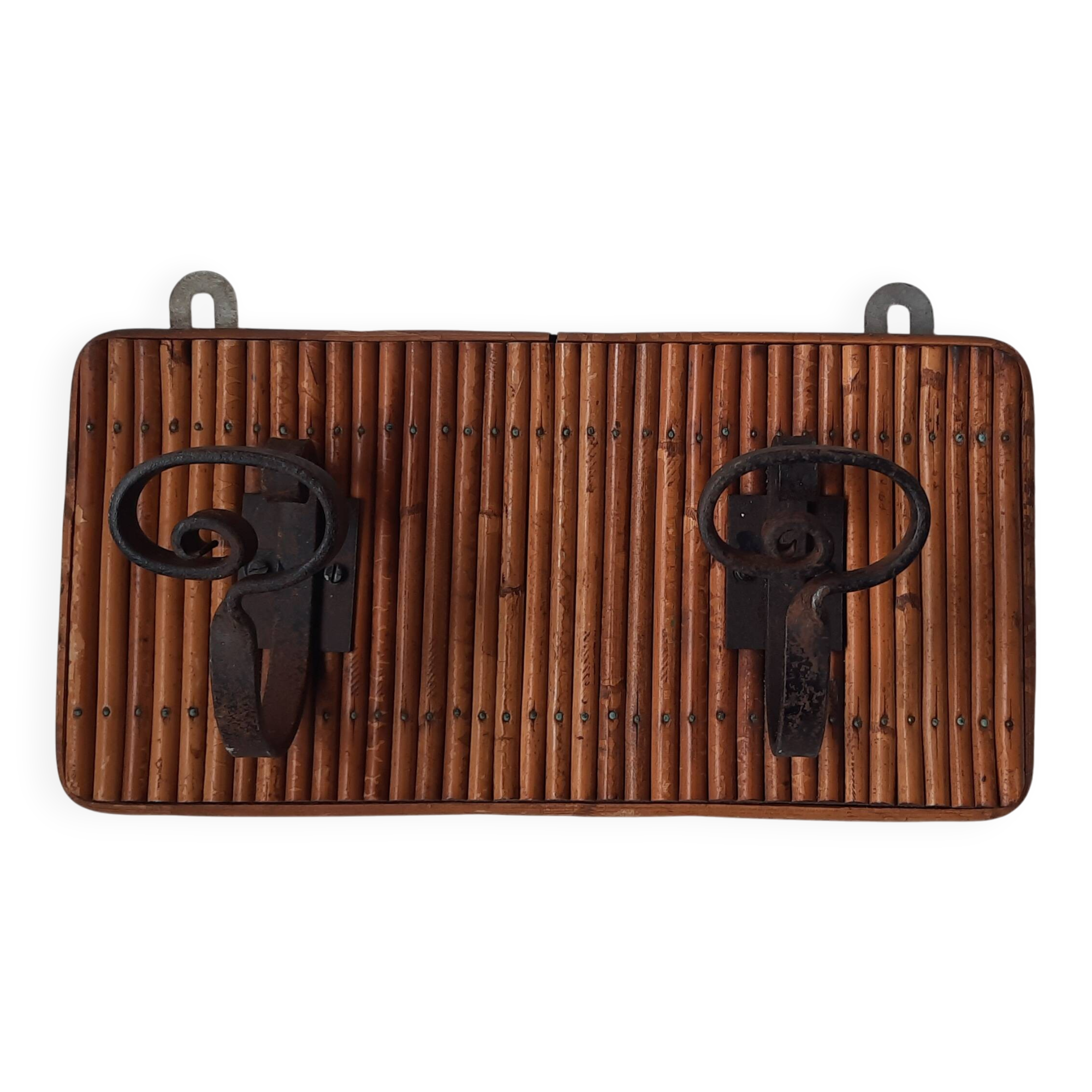 Vintage rattan and metal coat rack