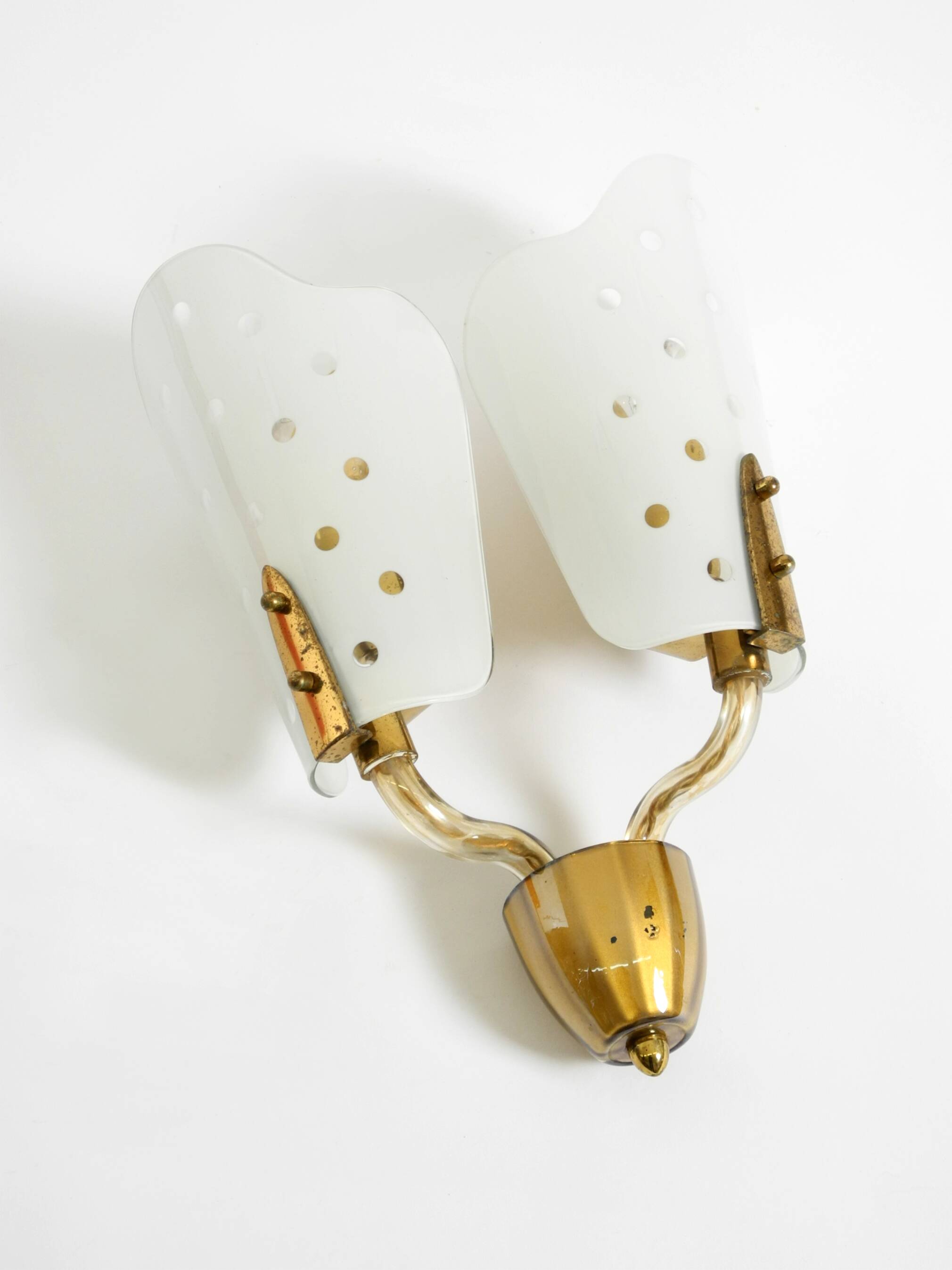 Beautiful large Mid Century Modern wall lamp made of brass and glass