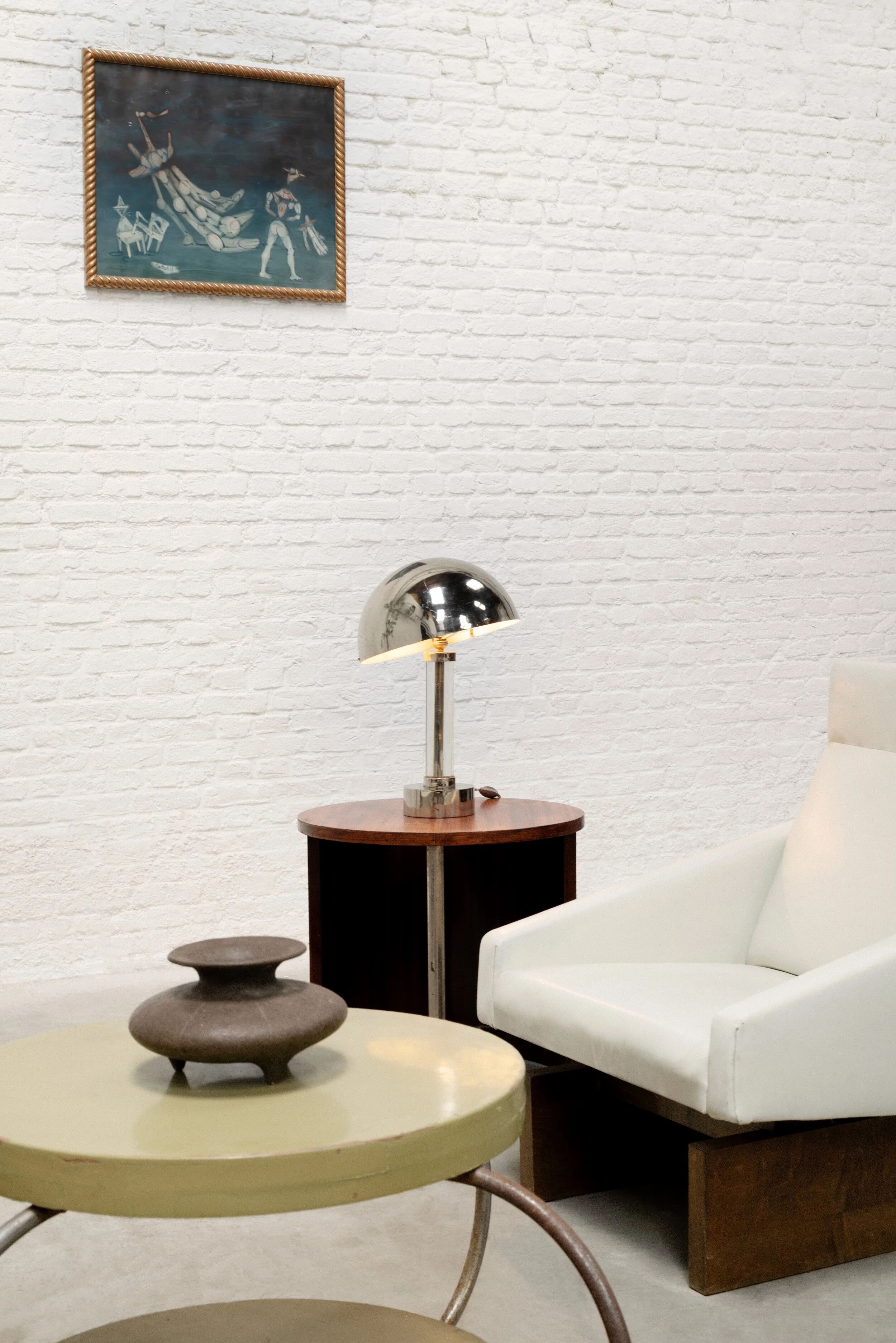 French modernist nickel-plated table lamp attributed to Jacques Adnet, 1940s
