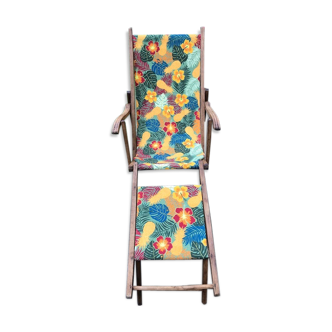 Chaise longue chilienne transat bois et toile années 1930/1940