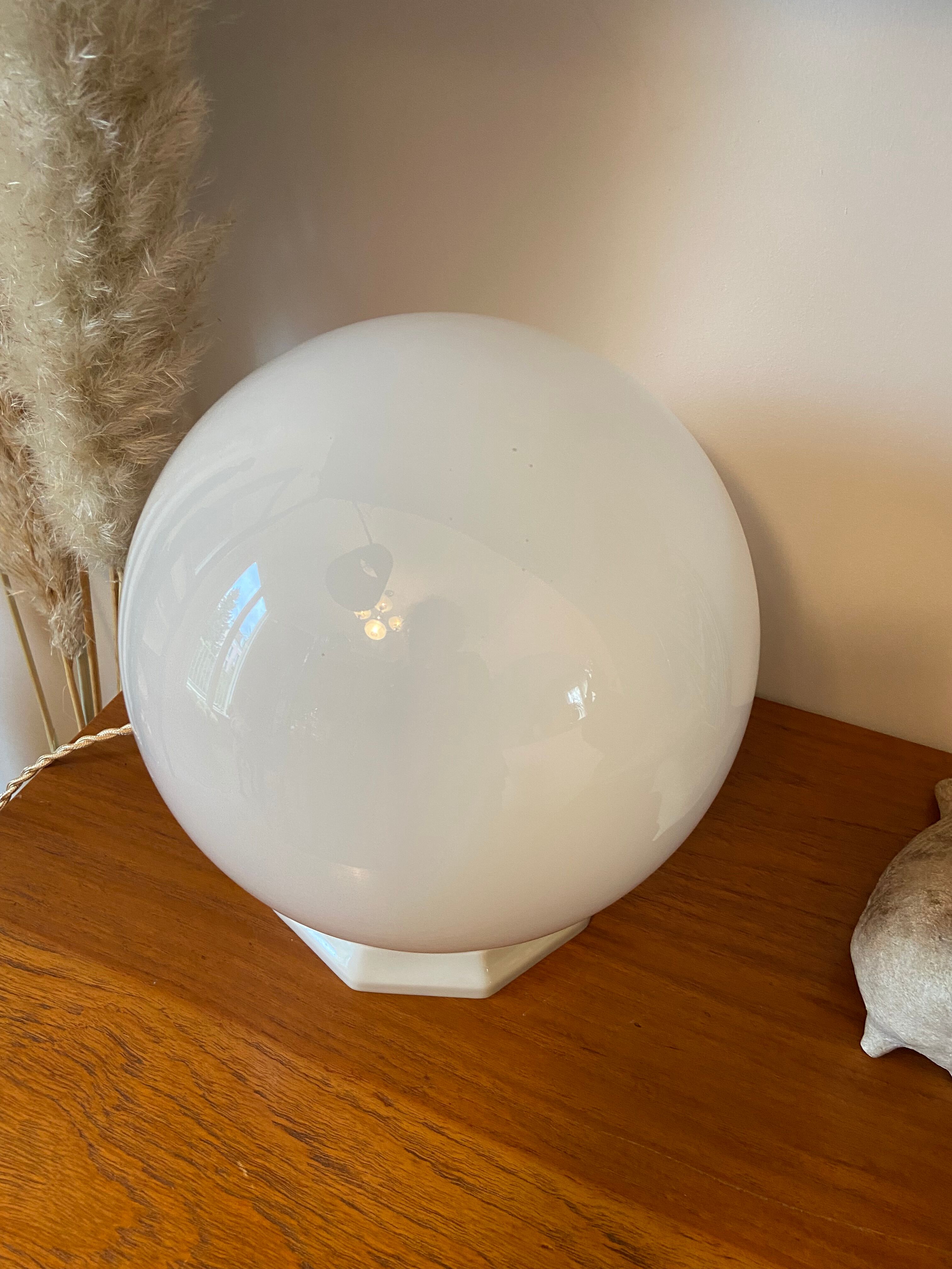 Vintage table lamp opaline ball and earthenware base