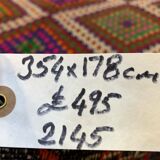 Large Vintage Turkish Kilim Rug 354x178 cm Wool Jajim Kelim