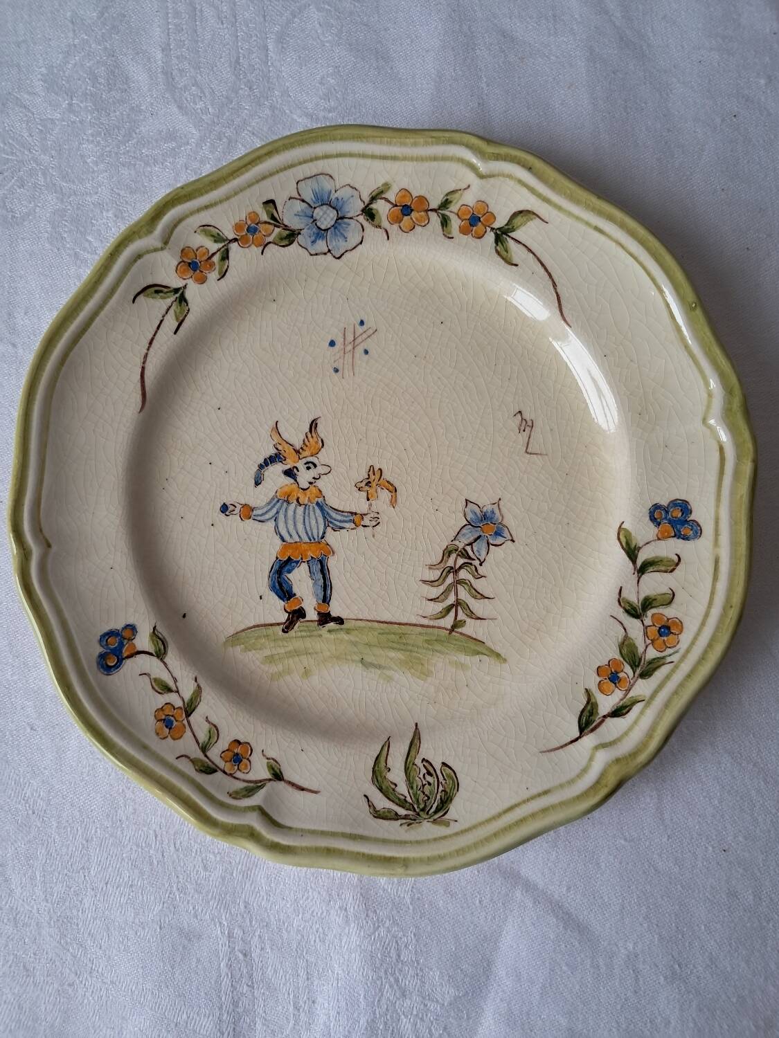 4 Moustiers Longchamp dessert plates. Hand-painted. 1986