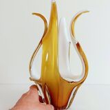 Mid-Century Modern Murano Glass Vase, Amber & Opal, Italy, 1960s