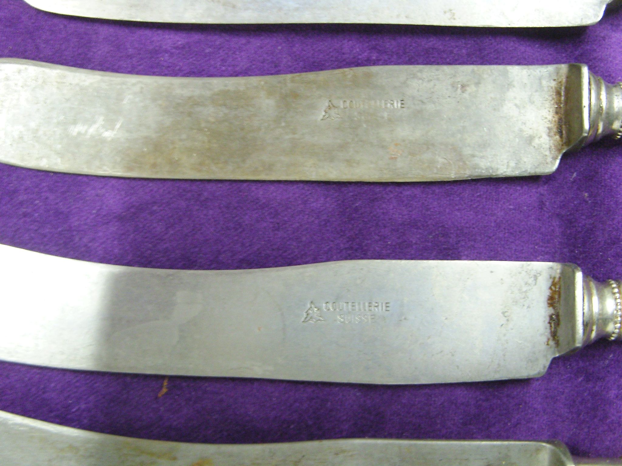 6 Large table knives old English channel horned Art Deco Cutlery Swiss