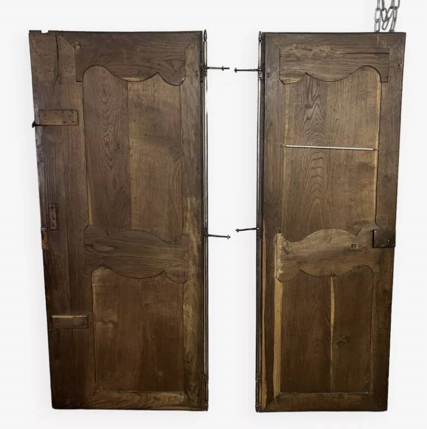 Pair of antique wardrobe doors and crosspiece