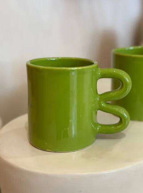 Mug cup ceramic handle graphic wave colorful design tangy apple green