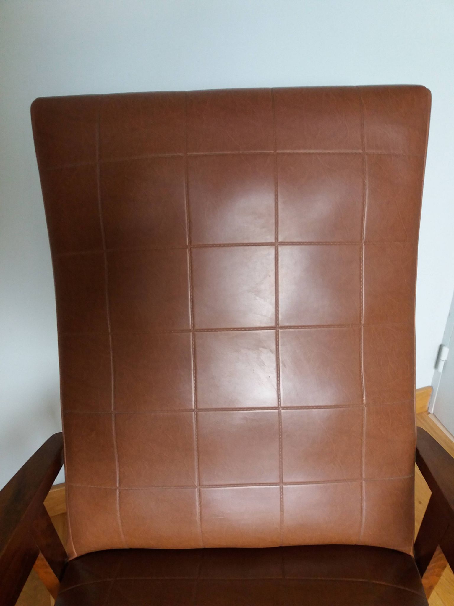 Scandinavian armchair in brown leatherette and wood