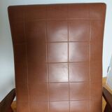 Scandinavian armchair in brown leatherette and wood