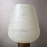 Vintage teak table lamp with 60s white glass lampshade