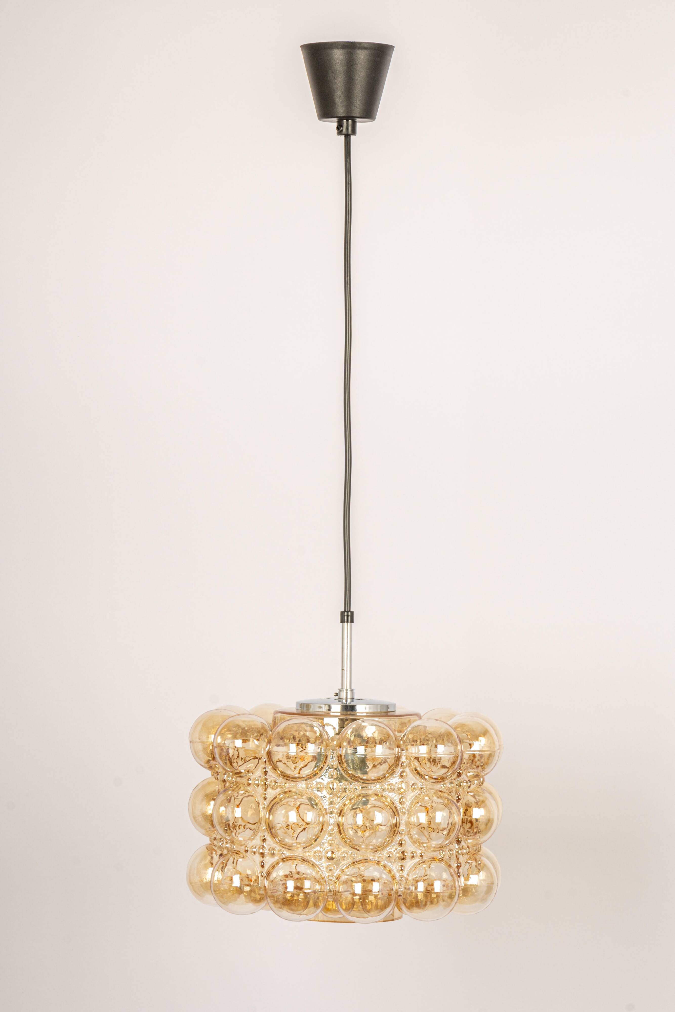 Large amber bubble glass pendant light by Helena Tynell for Limburg, Germany, 1970s.