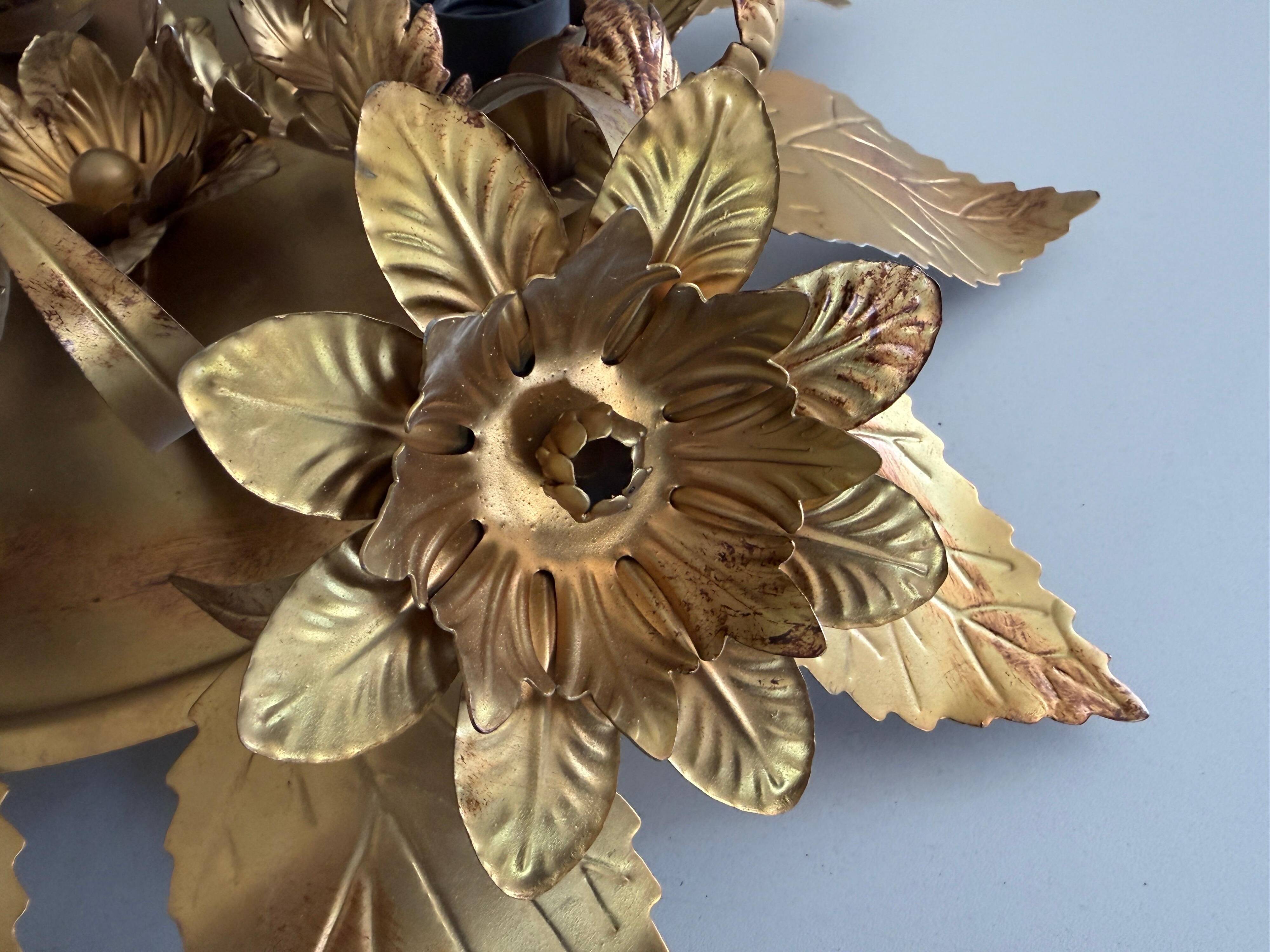 Three-arm flush lamp, brass, Design/One, 1960s, Germany