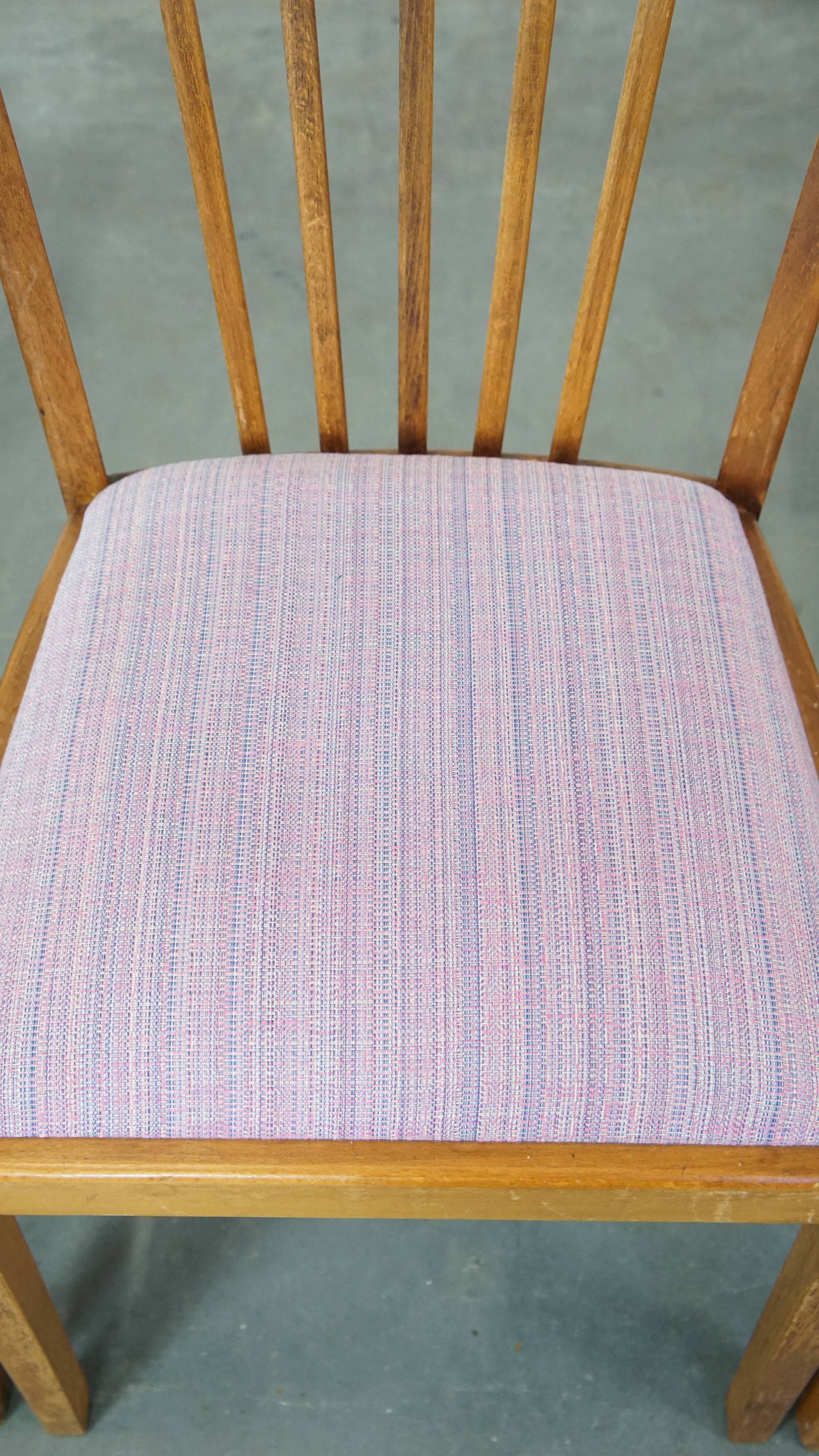 Set of 4 vintage Danish design dining chairs from the 1970s with light purple fabric seats