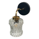Old swan neck wall light in brass and thick glass tulip LAMP-7101