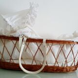 1970s rattan cradle/bassinet with hood and arch