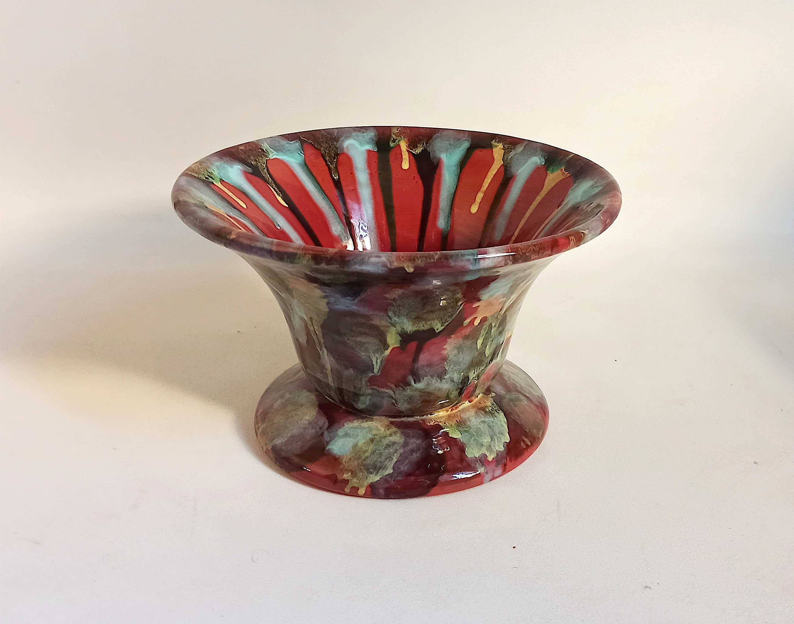 Coupe sur pied céramique multicolore (vide poche ou autre) années 60 diamètre 26,7 cm