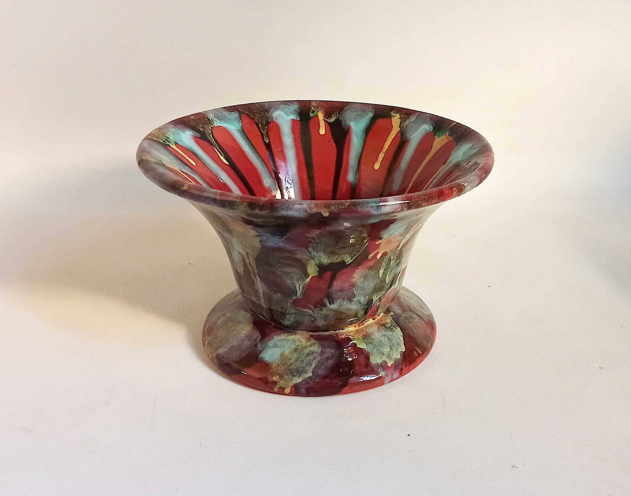 Coupe sur pied céramique multicolore (vide poche ou autre) années 60 diamètre 26,7 cm