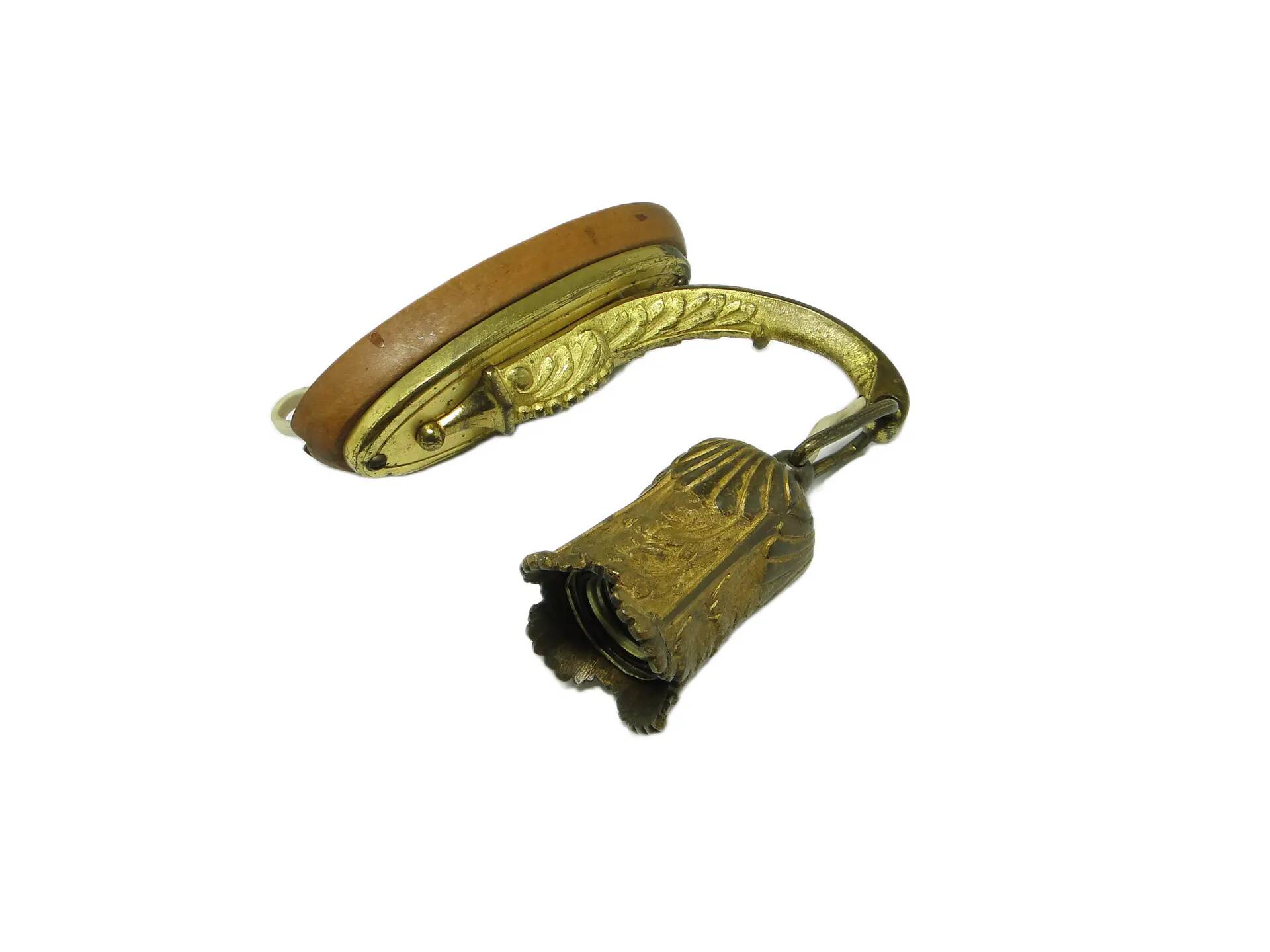 Eclectic wall sconce, golden brass, beech, Germany, 1930s.