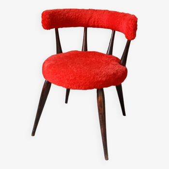 70s armchair in red faux fur