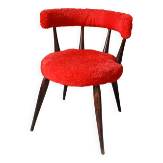 70s armchair in red faux fur