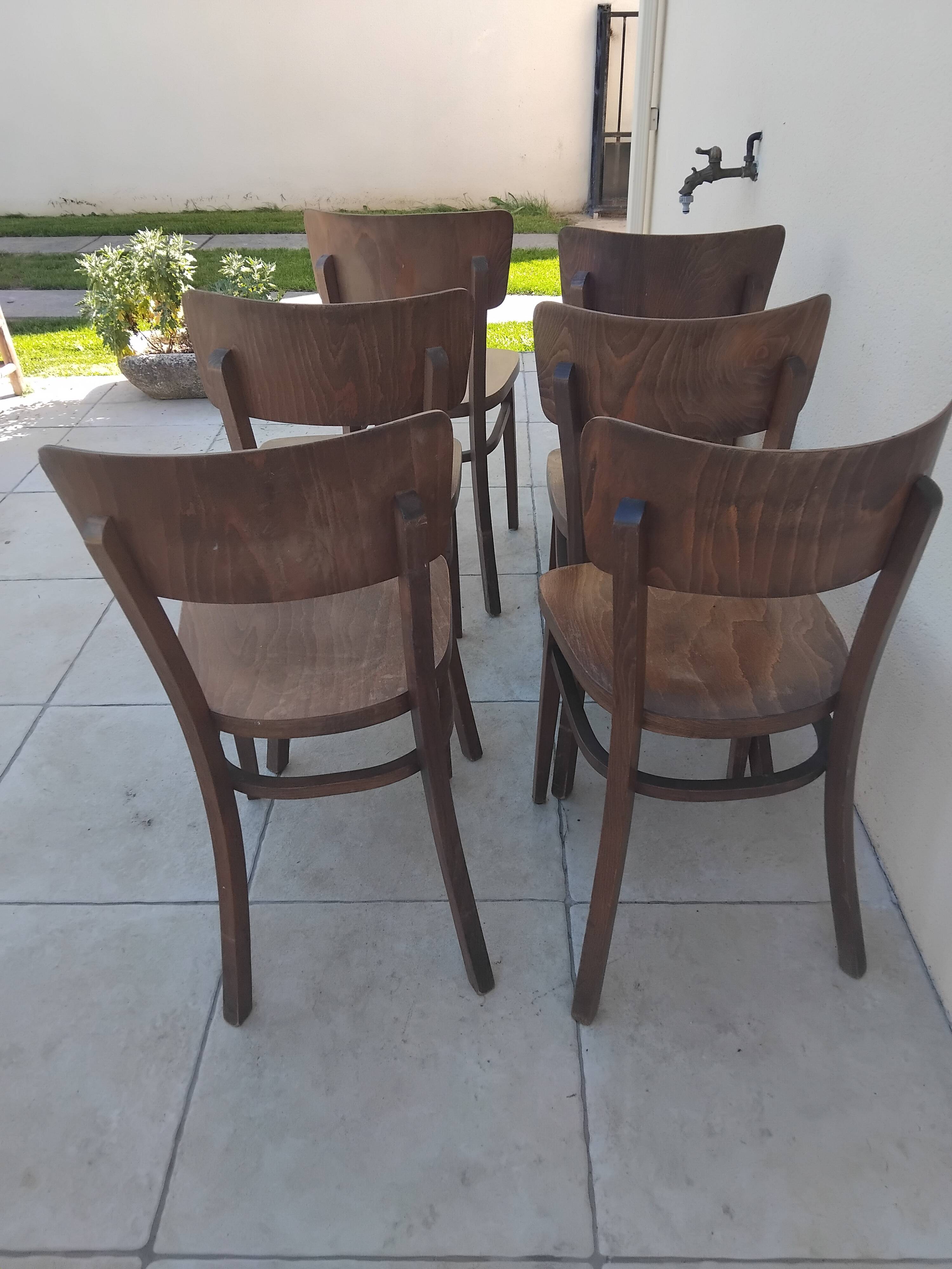 6 chaises bistrot thonet czechoslovakia vintage année 50
