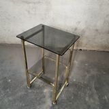 Side Table 1970s smoked glass/gold/wheels