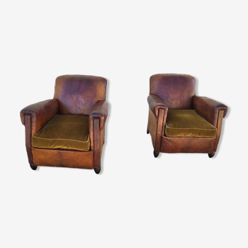 Pair of art deco leather club armchairs 1930