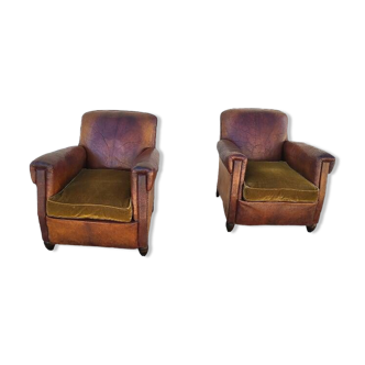 Pair of art deco leather club armchairs 1930