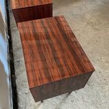 Pair of varnished bedside tables in vintage rosewood veneer 1950