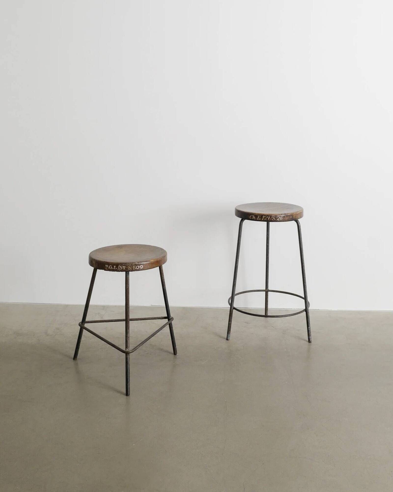 Pierre jeanneret teak and iron low bar stool for chandigarh, 1950s
