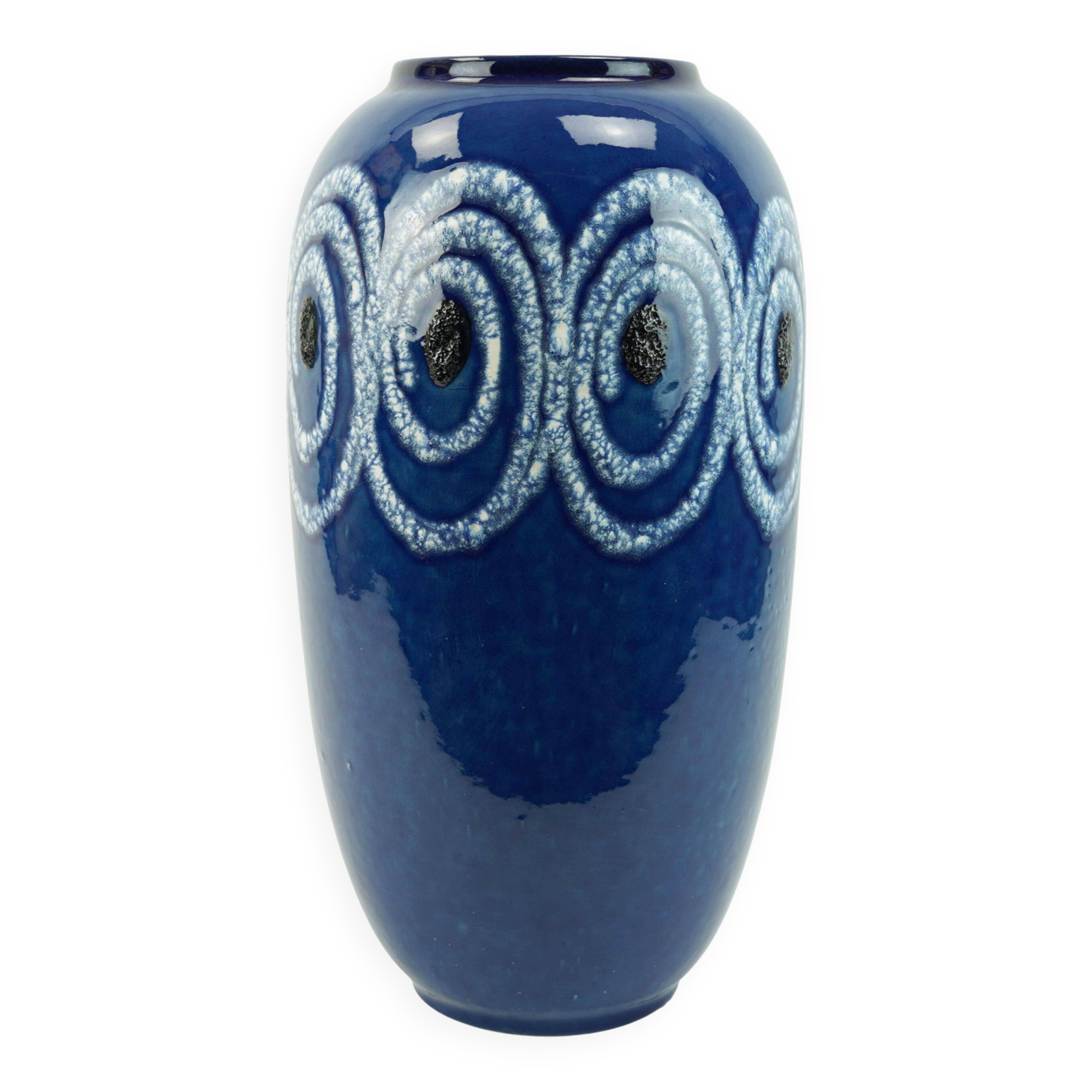 scheurich floor VASE blue with white swirl pattern fat lava model no.546-41