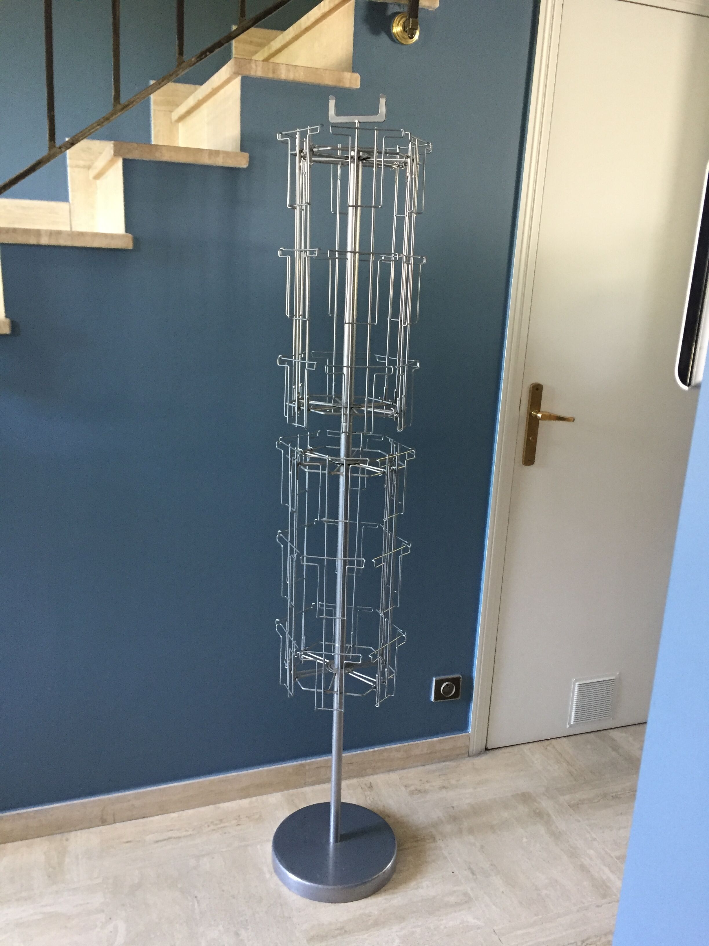 Display postcards and photos in gray metal double turnstile