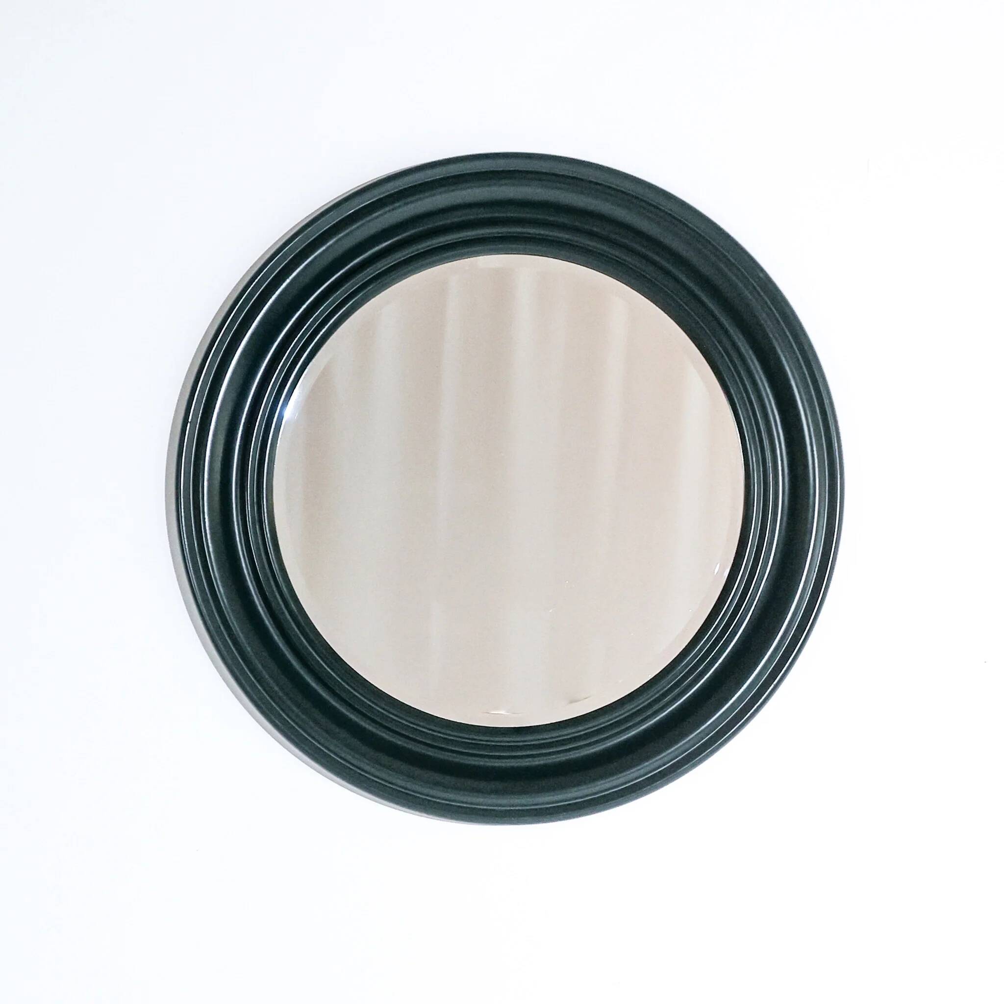 1970s dark green wooden Italian round wall mirror