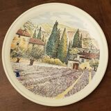 Decorative flat plate in Castelroux porcelain. Provencal scene, Landscape of Provence France