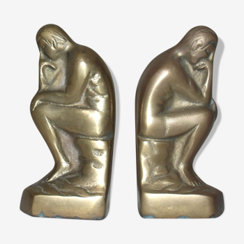 Paire de serres livres bronze le penseur de Rodin