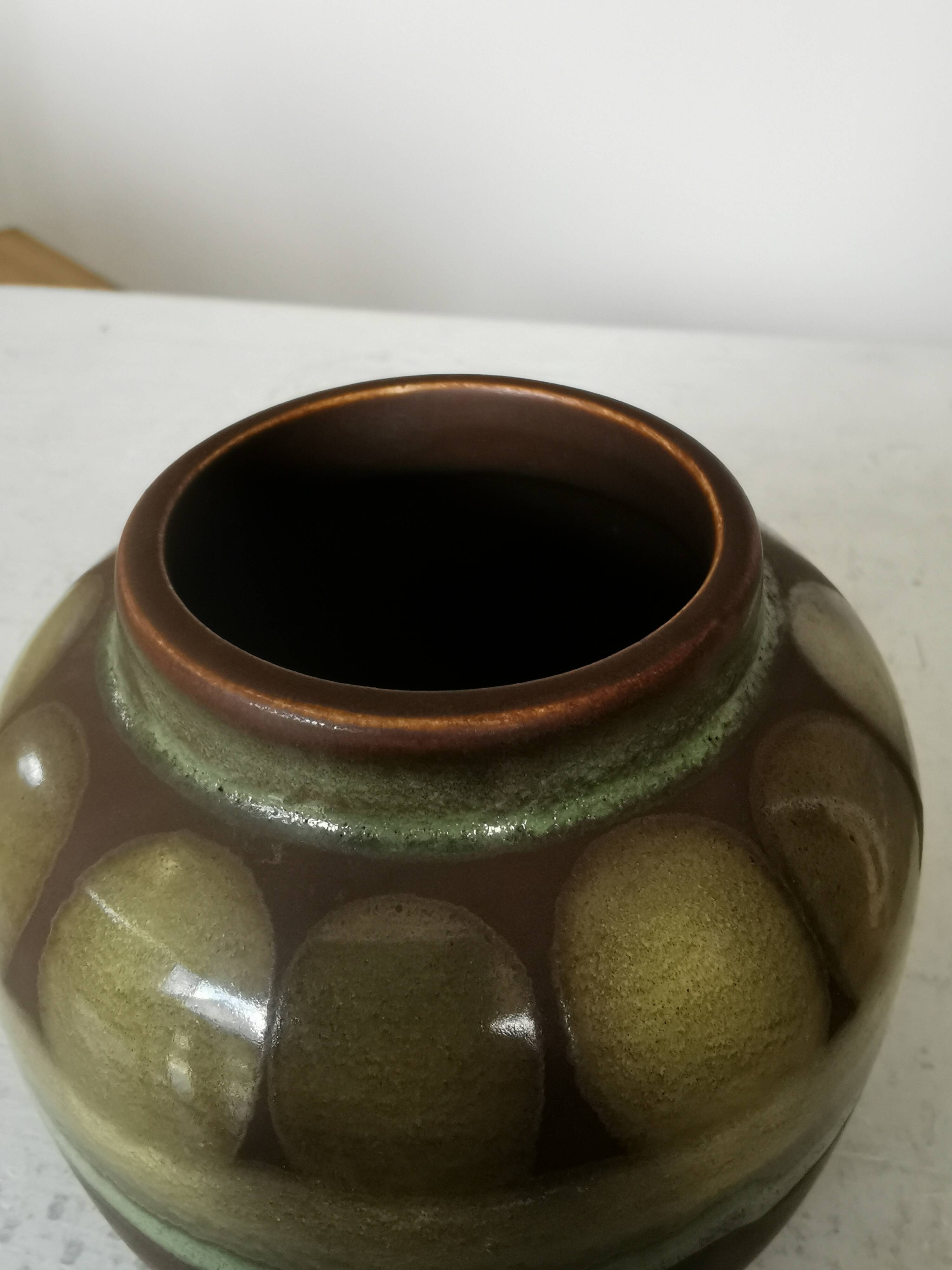 Vintage Olive Green Glazed Vase: 1970s KIL Ceramic Pottery