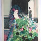 Claude manoukian woman with a bouquet, 1980. lithograph signed in pencil
