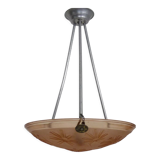 Lustre degue, suspension vasque art déco un feu, en pâte de verre rose, signé degué
