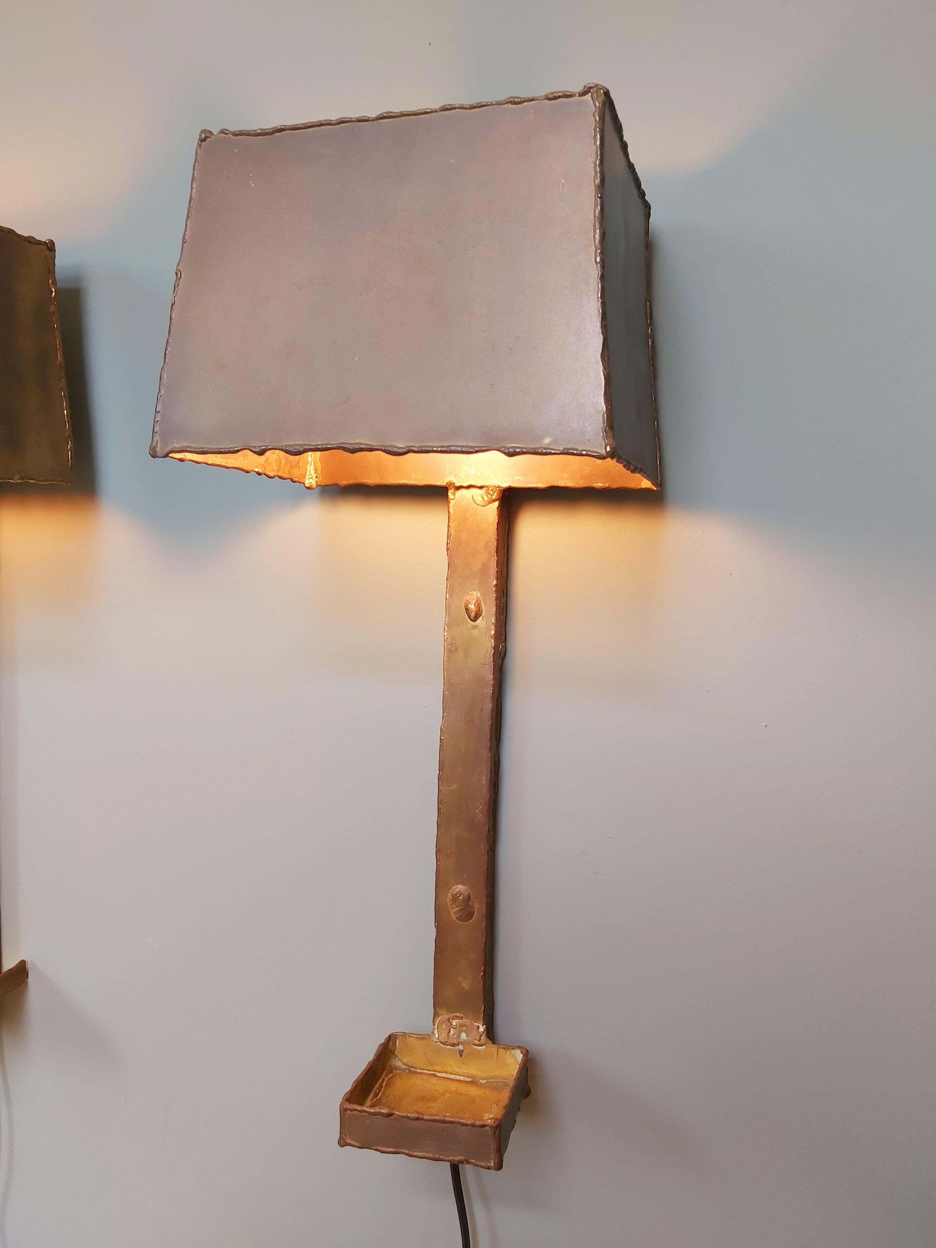 Pair of brass wall lamps, Paul Moerenhout, 70s