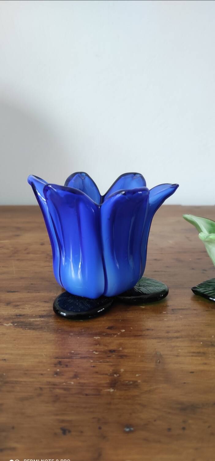 Glass Flower Candle Holder Set
