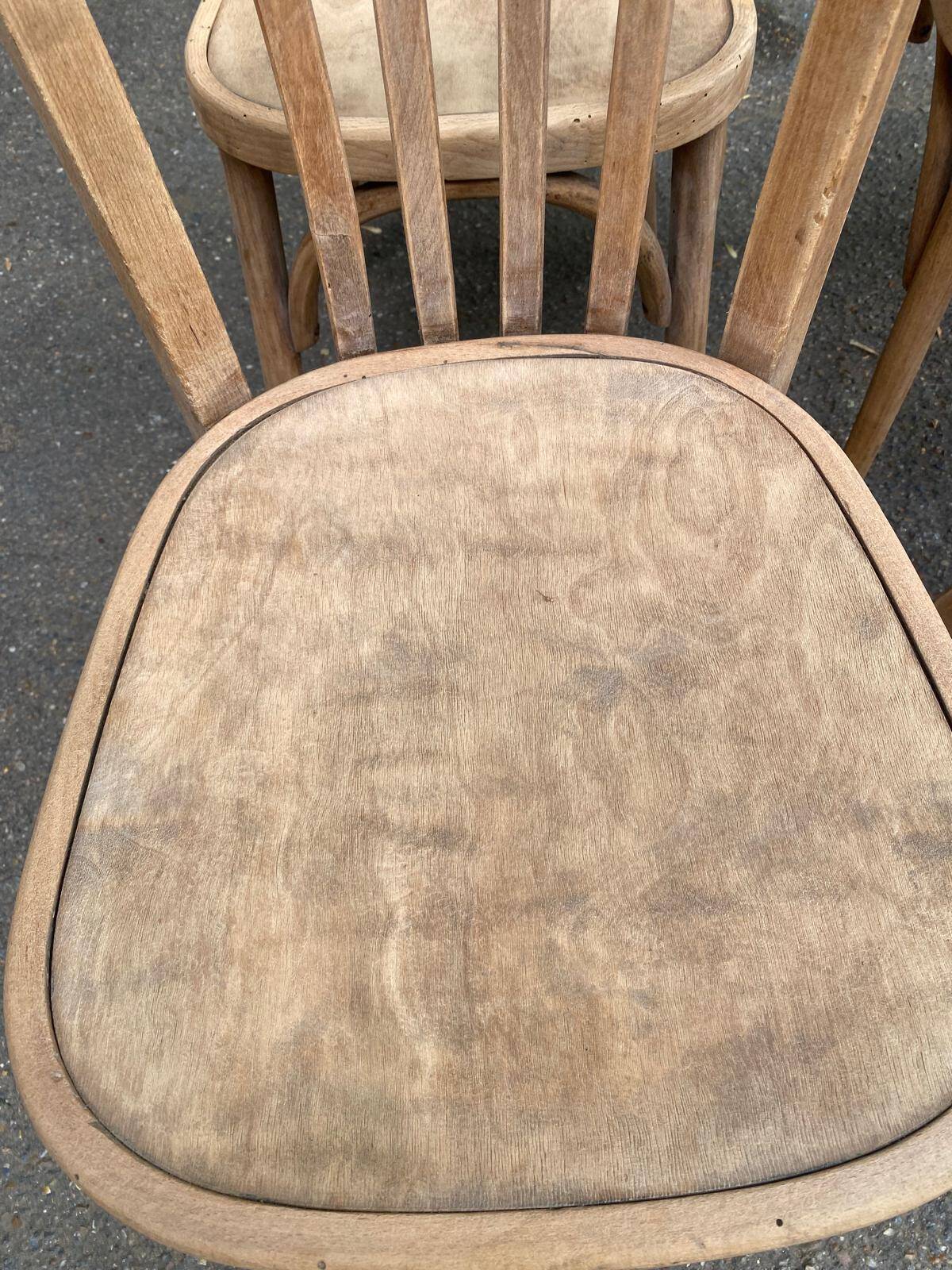 4 stripped bistro chairs in bent wood signed Fischel 1920