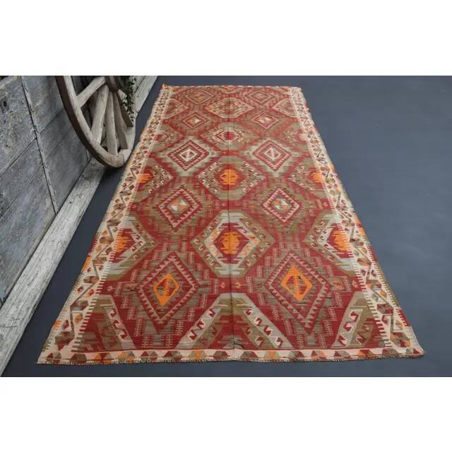 Vintage Turkish Hand-Knotted Wool Cotton Red Runner Rug 146x335