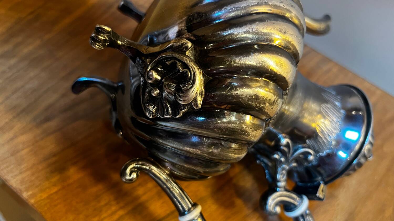 Silver-plated metal teapot